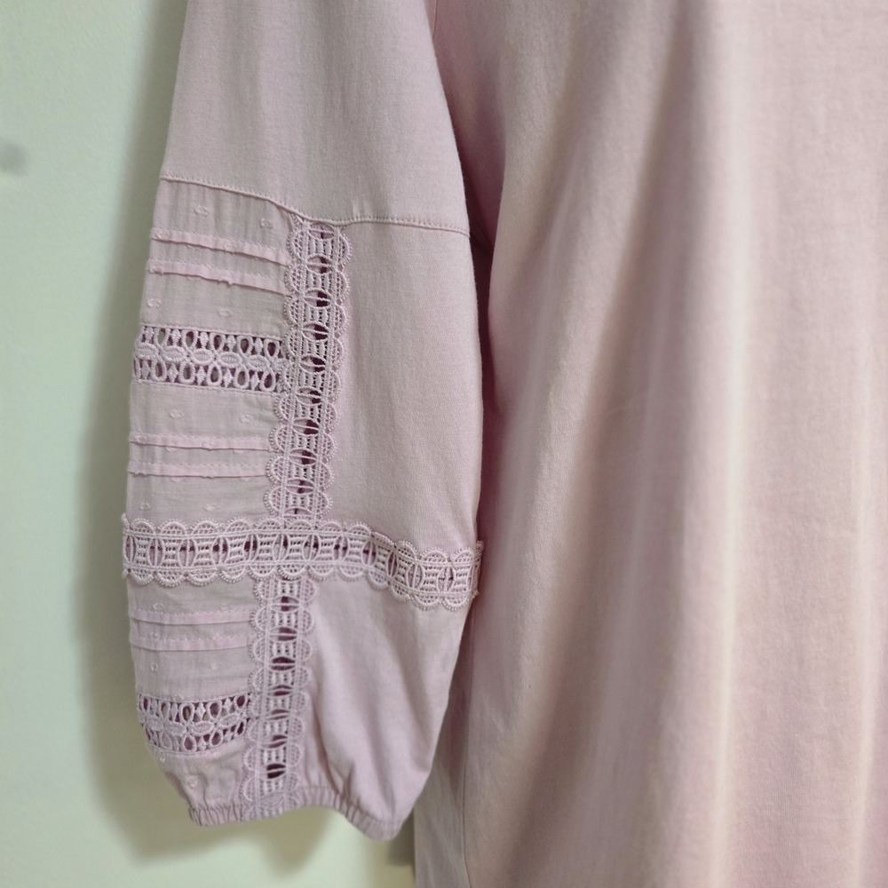 TALBOTS  Petite PS Lavender 100% Cotton 3/4 Cutout Sleeves Soft Knit Top - Picture 2 of 4